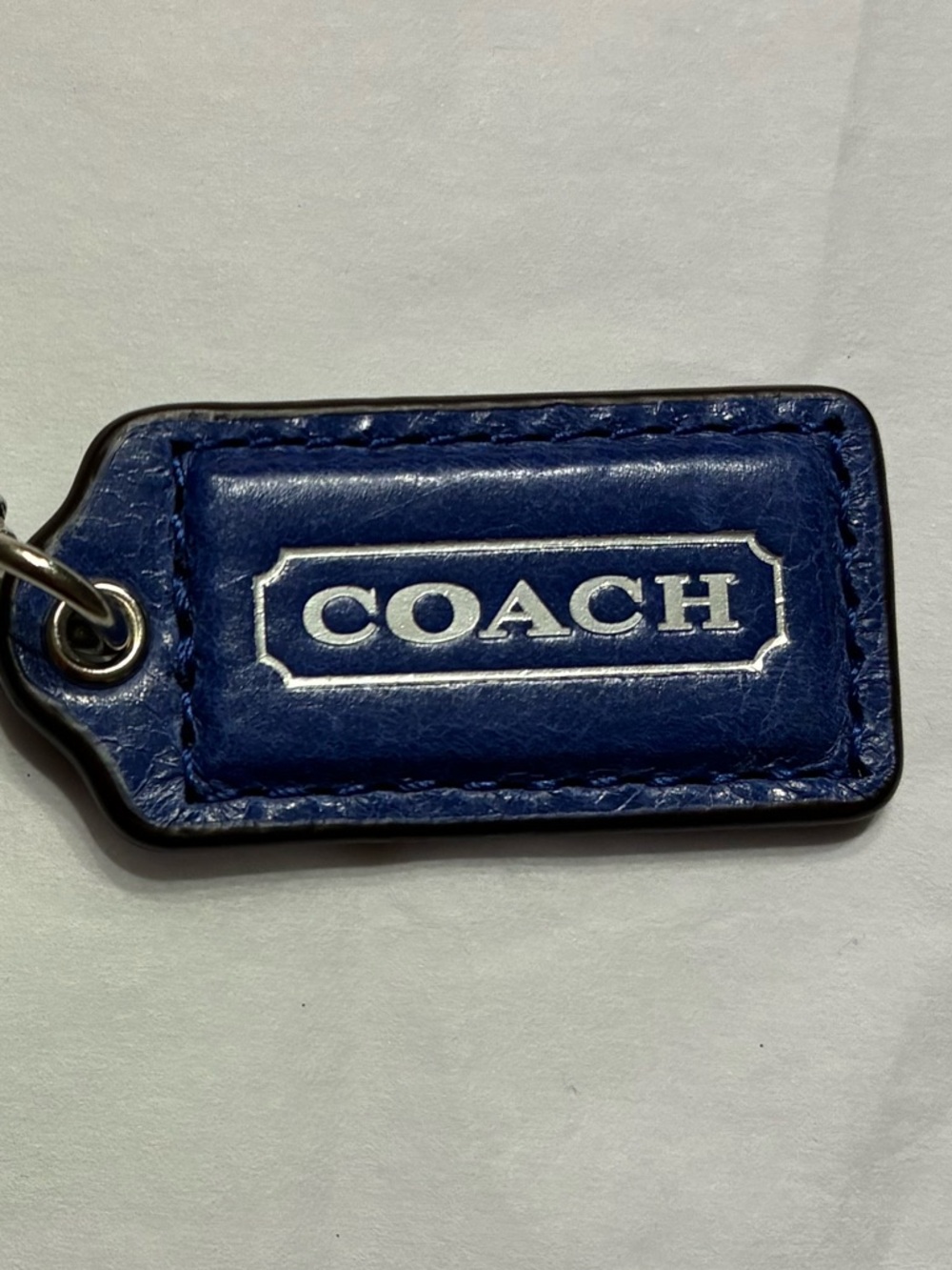 Coach EUC Hang Tag Blue & Silver Letters Leather
